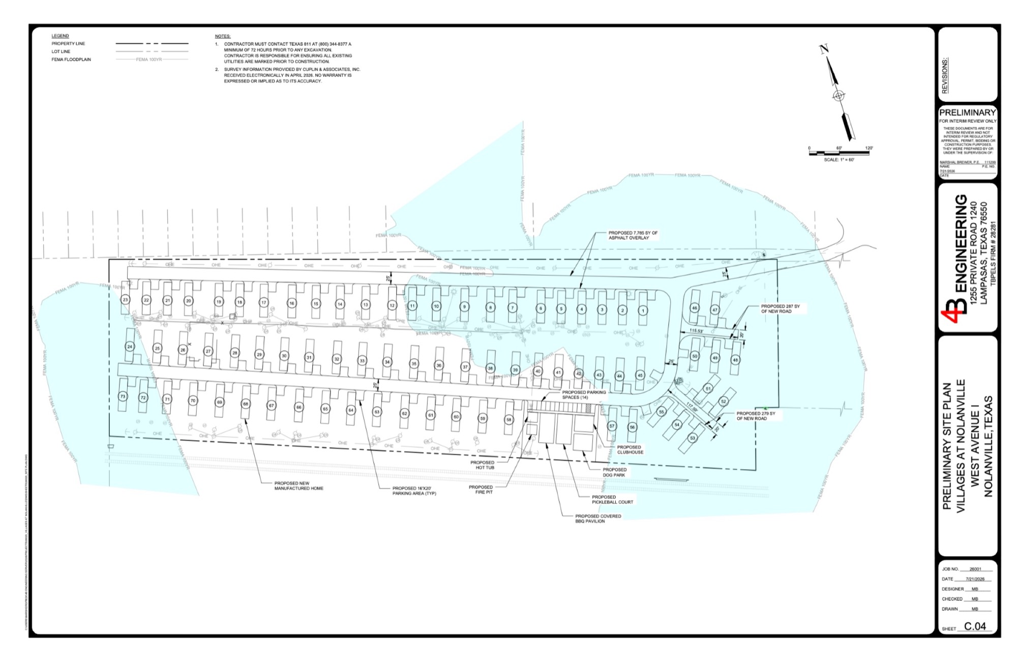 Site plan detail showing the pickleball court and amenity cluster